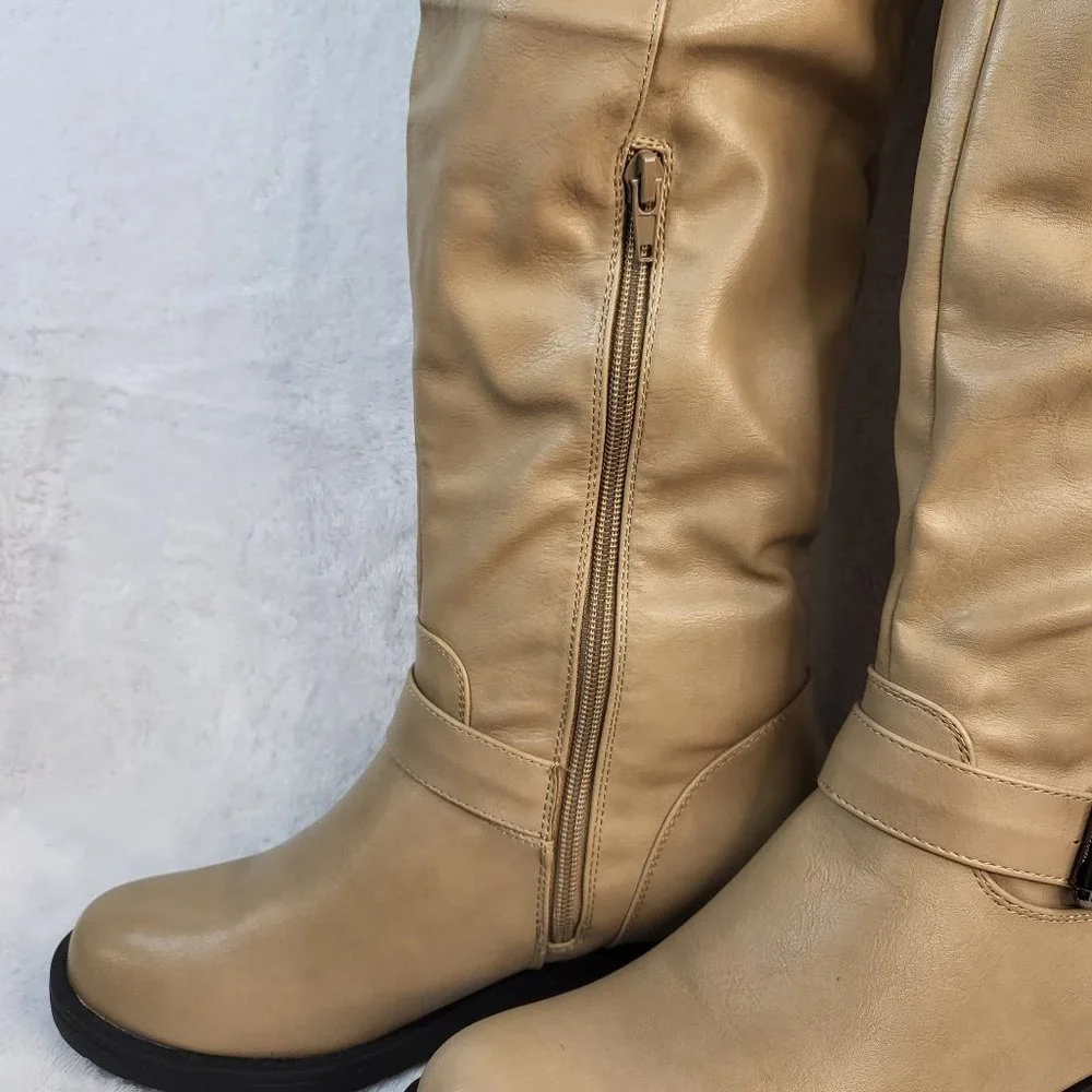 * Nature Breeze Over The Knee Light Khaki Riding Boots
